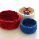 Nautical Felted Bowl / Red Blue White / 3 Nested..
