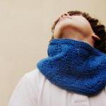 Knitted Cowl - Bright Blue Holiday Gift For Boy -..