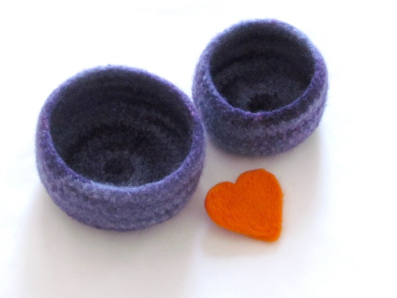 Purple Felted Bowl - Purple Swirl - Cozy Gift - Set Of Two Nesting Bowls