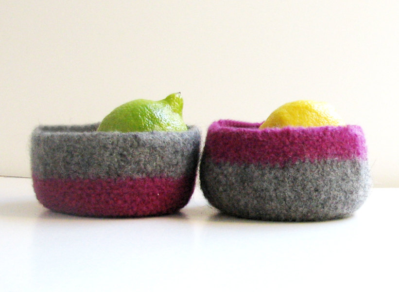 Felted Bowls - Organic Family - Purple And Grey Color