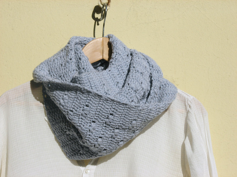 Crochet Vegan Cowl - Long - Cotton - Dusty Light Blue