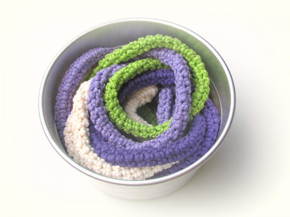 Crochet Skinny Scarf - Knitted Jewelry - Extra Long Necklace - Bright Autumn Colors - Cream, Purple, Lilac And Lime Green