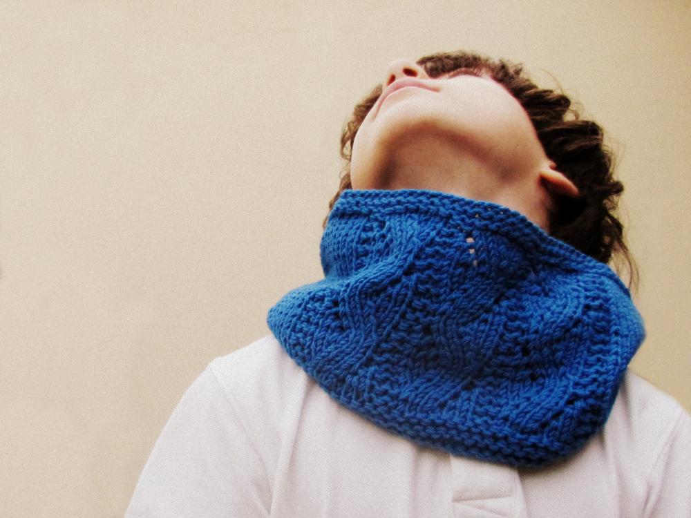 Knitted Cowl - Bright Blue Holiday Gift For Boy - Winter Accessories - Block Color - Kids And Adults - Unisex